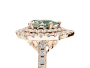 Fancy Green Pear-Shaped Lab-Grown Diamond Double Halo Statement Ring Set in Rose Gold with Pavé Band