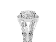 Cushion Cut Halo Engagement Ring Setting | V-Split Pavé Band | Platinum