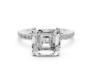 Asscher Cut Pave Solitaire Engagement Ring Setting | Fine Line Pave Band | Sterling Silver