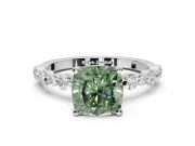 Cushion Cut Pavé Engagement Ring Setting for a Fancy Green Lab-Grown Diamond | Alternating Accents | White Gold