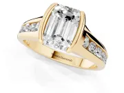 Emerald Cut Half Bezel Solitaire Engagement Ring Setting | Graduated Channel Band | Yellow Gold