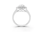 Oval Scalloped Cluster Halo Engagement Ring Setting | Plain Band | Sterling Silver