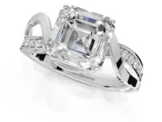 Asscher Cut Bypass Solitaire Engagement Ring Setting | Pavé and Plain Strands | Sterling Silver