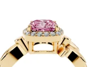 Cushion Cut Floral Halo Engagement Ring Setting for a Fancy Pink Lab-Grown Diamond | Yellow Gold
