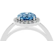 Oval Thin Halo Engagement Ring Setting for a Fancy Blue Lab-Grown Diamond | Slim Plain Band | Sterling Silver