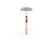 Emerald Cut Pave Halo Engagement Ring Setting | Slim Plain Band | Rose Gold