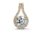 Round Lab-Grown Diamond Teardrop Halo Pendant Necklace | Pavé Split Bail | Yellow Gold