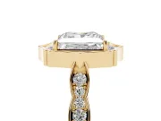 Princess Cut Vintage Scalloped Halo Engagement Ring Setting | Pave Band | Yellow Gold