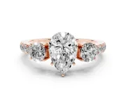 Pear-Shaped Three Stone Engagement Ring Setting | Pave Shoulders | Rose Gold