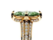 Marquise Hidden Halo Engagement Ring Setting for a Fancy Green Lab-Grown Diamond | Triple Row Pavé Band | Yellow Gold