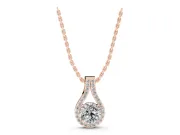 Round Lab-Grown Diamond Teardrop Halo Pendant Necklace | Split Pavé Bail | Rose Gold