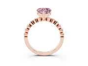 Fancy Pink Heart Cut Diamond Solitaire Engagement Ring Set in Rose gold with Bezel Accents on Beaded Band