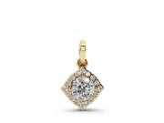 Round Lab-Grown Diamond On-Point Halo Pendant Necklace | Curved-Side Frame | Yellow Gold