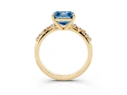 Fancy Blue Asscher Cut Diamond Solitaire Vine Band Ring Set in Yellow gold with Round Accents and Prong Setting