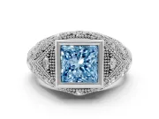 Princess Cut Vintage Bezel Engagement Ring Setting for a Fancy Blue Lab-Grown Diamond | Platinum