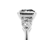 Fancy Black Three-Stone Princess Cut Diamond Ring Set in Silver with Pear Side Stones and Prong Setting