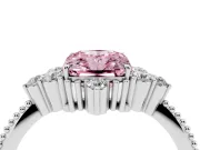 Fancy Pink Radiant Cut Diamond Cluster Ring Set in Silver with Beaded Band