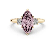 Marquise Three Stone Engagement Ring Setting for a Fancy Pink Lab-Grown Diamond | Round Side Stones | Yellow Gold