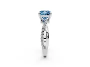 Fancy Blue Princess Cut Diamond Twist Band Solitaire Set in Platinum with Pavé Accents and Prong Setting