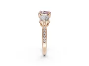 Cushion Cut Three Stone Engagement Ring Setting for a Fancy Pink Lab-Grown Diamond | Tapered Pave Band | Rose Gold