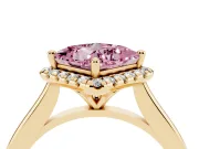 Princess Cut Halo Engagement Ring Setting for a Fancy Pink Lab-Grown Diamond | Plain Polished Band | Yellow Gold