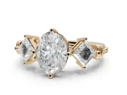 Oval Three Stone Engagement Ring Setting | On-Point Princess Side Stones | Yellow Gold