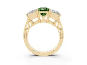 Princess Cut Three Stone Engagement Ring Setting for a Fancy Green Lab-Grown Diamond | Beaded Shoulders | Yellow Gold