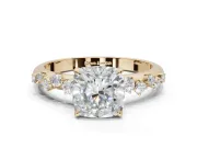 Cushion Cut Solitaire Engagement Ring Setting | Graduated Scattered Accents | Yellow Gold