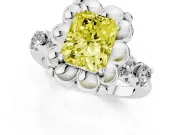 Fancy Yellow Radiant Cut Diamond Floral Halo Ring Set in Platinum with Shared Prong Band
