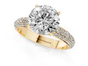 Round Cut Diamond Solitaire Ring Set in Yellow gold with Prong Setting and Pavé-Set Band