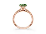 Fancy Green Heart Cut Diamond Solitaire Milgrain Engraved Band Set in Rose gold with Prong Setting