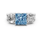 Princess Cut Three Stone Engagement Ring Setting for a Fancy Blue Lab-Grown Diamond | Wide Plain Band | Platinum