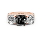 Fancy Black Cushion Cut Diamond Three-Stone Ring Set in Rose gold with Textured Band