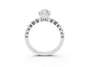 Marquise Cut Diamond Solitaire Engagement Ring Set in Silver with Bezel Accents on Beaded Band