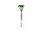 Fancy Green Heart Cut Diamond Three-Stone Ring Set in Platinum with Pavé Band and Graduated Sides
