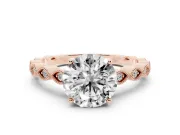 Round Vintage Milgrain Solitaire Engagement Ring Setting | Scalloped Band | Rose Gold