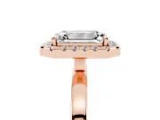 Emerald Cut Thin Halo Engagement Ring Setting | Plain Polished Band | Rose Gold