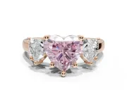 Heart-Shaped Three Stone Engagement Ring Setting for a Fancy Pink Lab-Grown Diamond | Wide Tapered Shoulders | Rose Gold