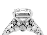 Asscher Cut Diamond Filigree Halo Engagement Ring Set in White gold with Prong Setting