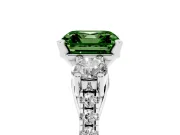 Fancy Green Three-Stone Asscher Cut Diamond Pavé Band Ring Set in Platinum with Prong-Set Trio
