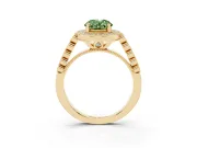 Oval Milgrain Halo Engagement Ring Setting for a Fancy Green Lab-Grown Diamond | Graduated Bezel Accents | Yellow Gold