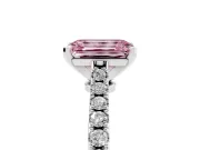 Emerald Cut Pavé Solitaire Engagement Ring Setting for a Fancy Pink Lab-Grown Diamond | Single Row Shoulders | Platinum
