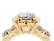 Radiant Cut Diamond Floral Halo Ring Set in Yellow gold with Shared Prong Band