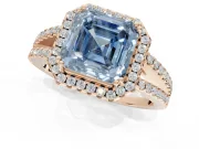 Asscher Cut Halo Split Shank Engagement Ring Setting for a Fancy Blue Lab-Grown Diamond | Pavé Shoulders | Rose Gold