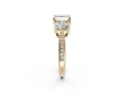 Asscher Cut Three Stone Engagement Ring Setting | Tapered Pave Band | Yellow Gold