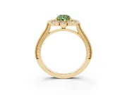 Pear-Shaped Scalloped Halo Engagement Ring Setting for a Fancy Green Lab-Grown Diamond | Milgrain Edges | Yellow Gold