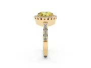 Fancy Yellow Oval Cut Diamond Halo Ring Set in Yellow gold with Pavé Shank and Prong Setting