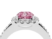 Cushion Cut Pave Halo Engagement Ring Setting for a Fancy Pink Lab-Grown Diamond | Pave Band | Sterling Silver