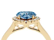 Heart-Shaped Halo Engagement Ring Setting for a Fancy Blue Lab-Grown Diamond | Flat Tapered Band | Yellow Gold