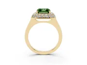 Fancy Green Asscher Cut Diamond Halo Engagement Ring Set in Yellow gold with Solitaire Band and Prong Setting